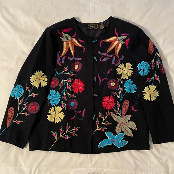 🧥 Alex Kim Black Jacket w/Bright Floral Appliqués & Embroidery. Size Medium. 🧥 - Picture 11 of 16